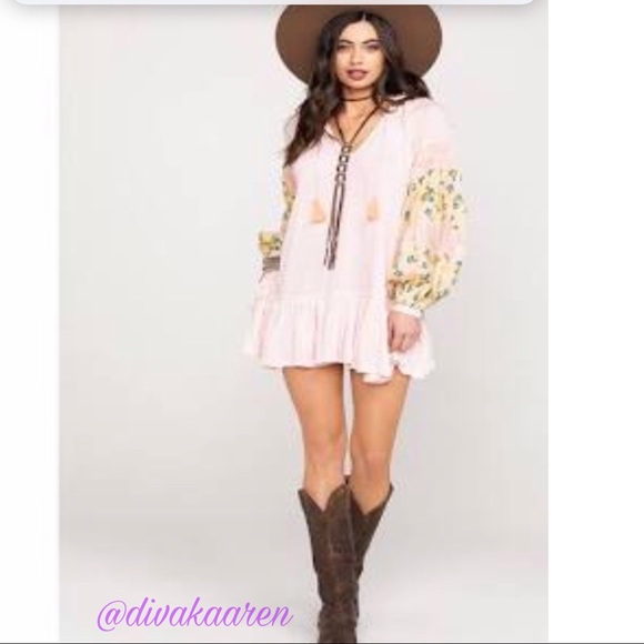 FREE PEOPLE Mix It Up Tunic Pink, Mini Dress - Picture 2 of 8